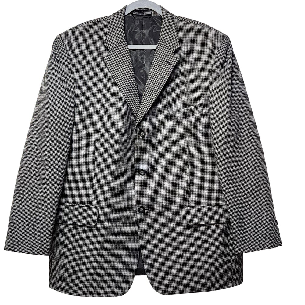 Bert Pulitzer Sport Coat Mens 46 Gray Wool Tweed Check Three Button Blazer